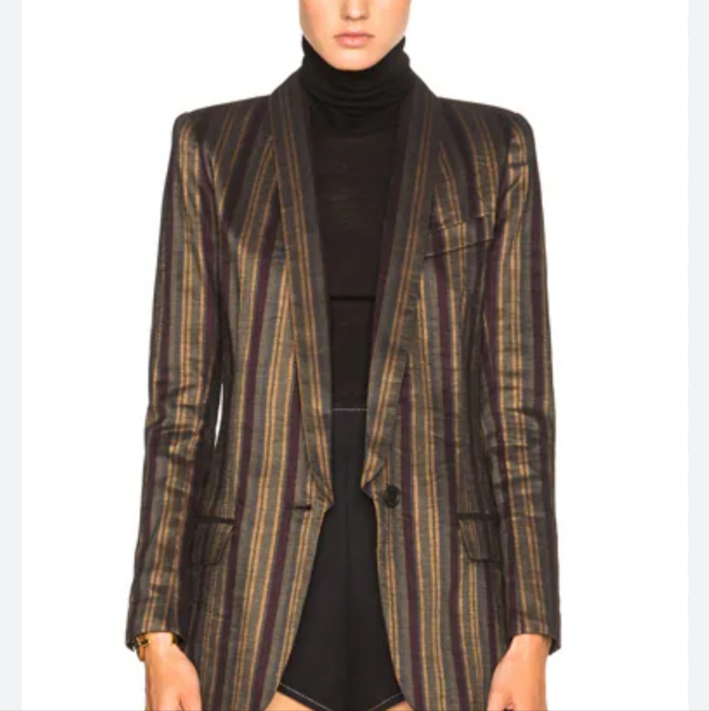 Smythe linen/cotton striped blazer ( See Measurements. Tagged 2, Fits 6)